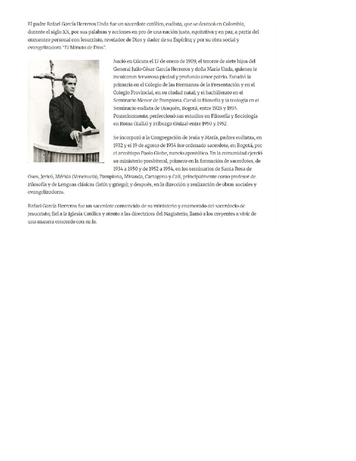 Obra Social y Evangelizadora del P. Rafael García Herreros (Minuto de ...