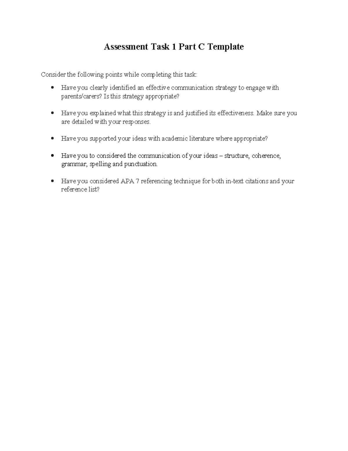 Assessment Task 1 Part C: Effective Communication Strategy Template ...