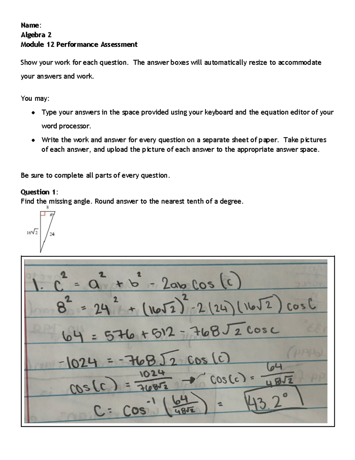 Algebra 2 Module 12 Performance Assessment Guide and Questions - Studocu