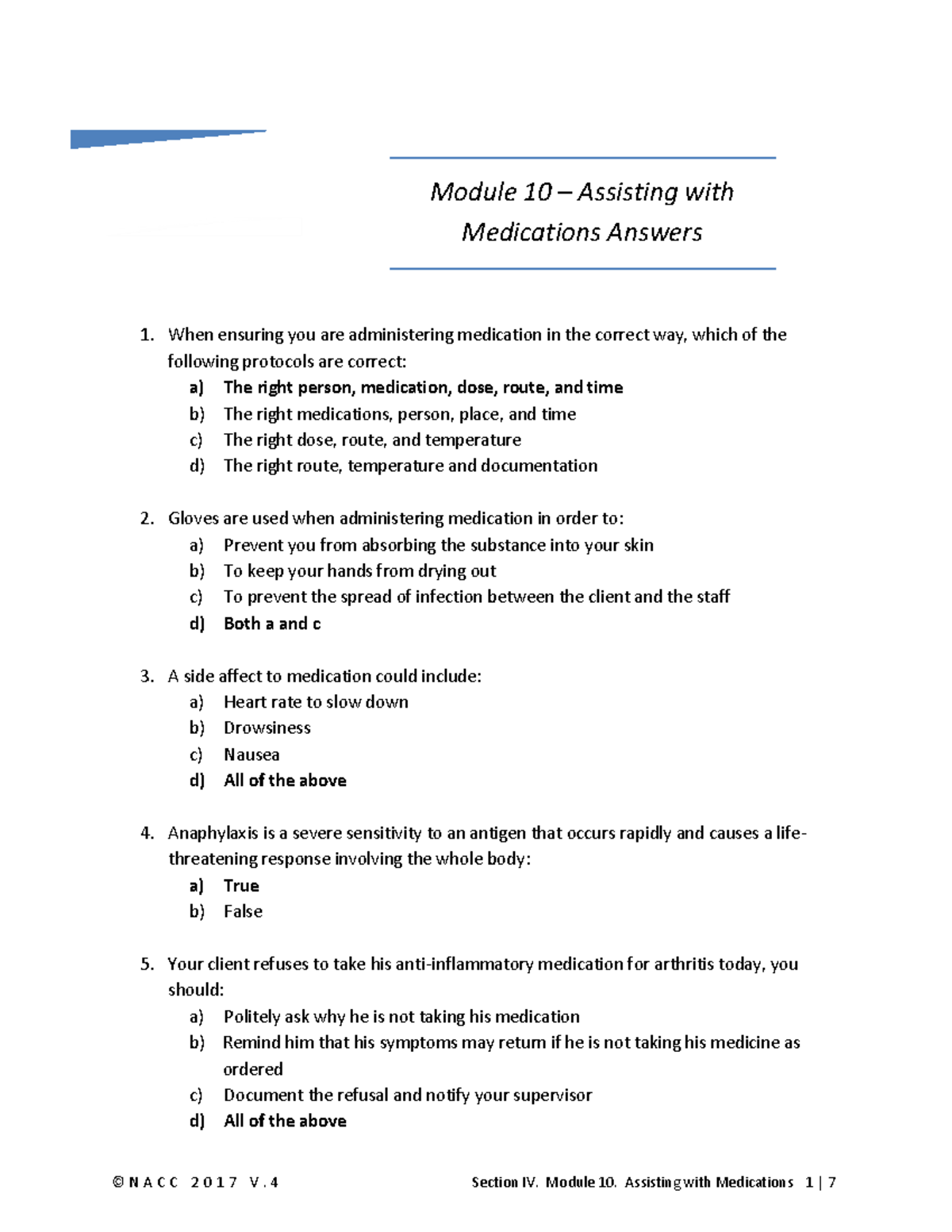 Module 10 - Test - Module 10 – Assisting with Medications Answers 1 ...