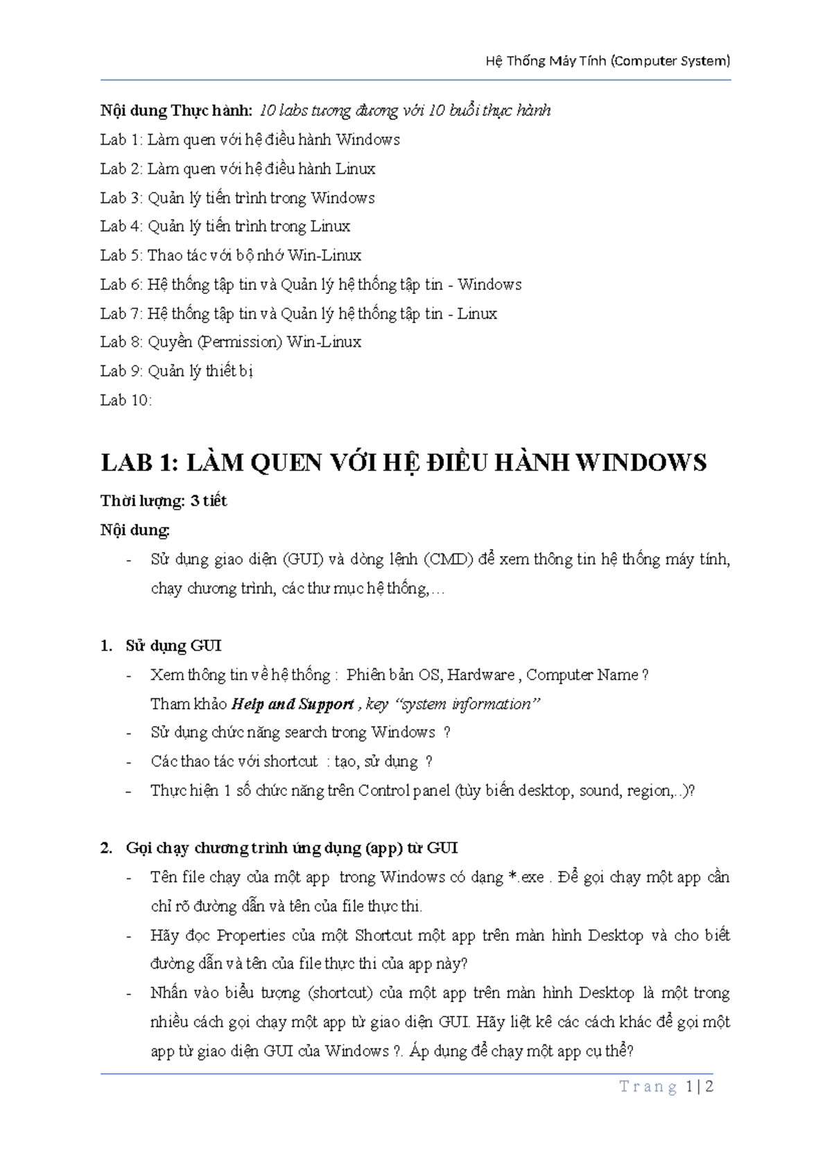 Hệ Thống Máy Tính - Thực Hành Lab 1: Làm Quen Với Hệ Điều Hành Windows ...