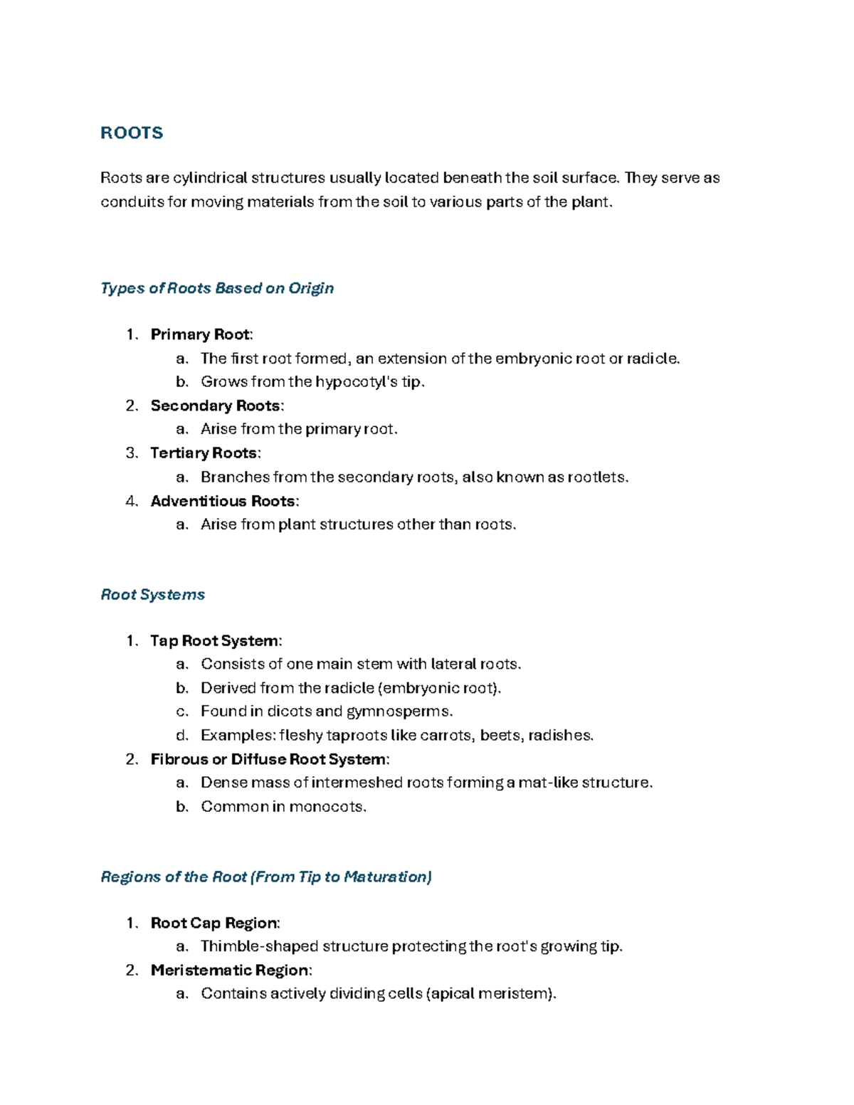 Roots - PBOT MIDTERM LEC - ROOTS Roots are cylindrical structures ...