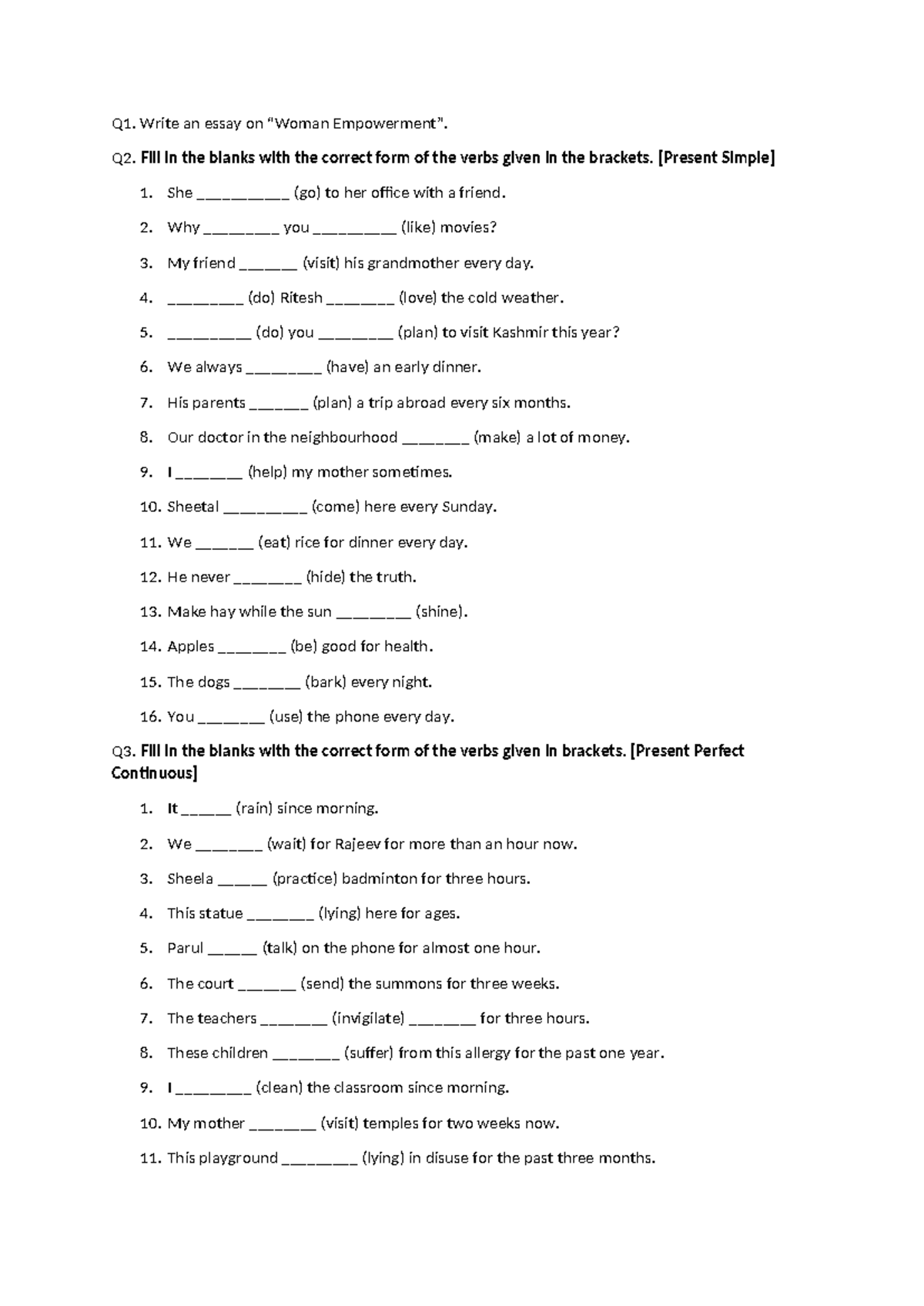BASIC GRAMMAR TEST: Verb Forms and Usage Exercises - Studocu