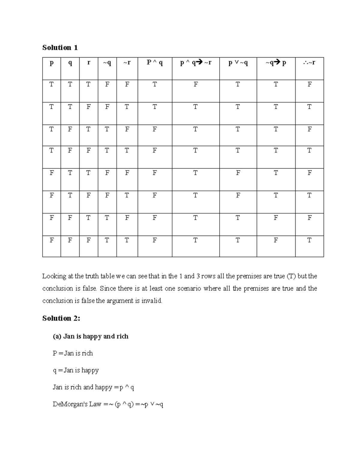 Mth202 - Logic Argument Validity Solutions and Truth Table Analysis ...