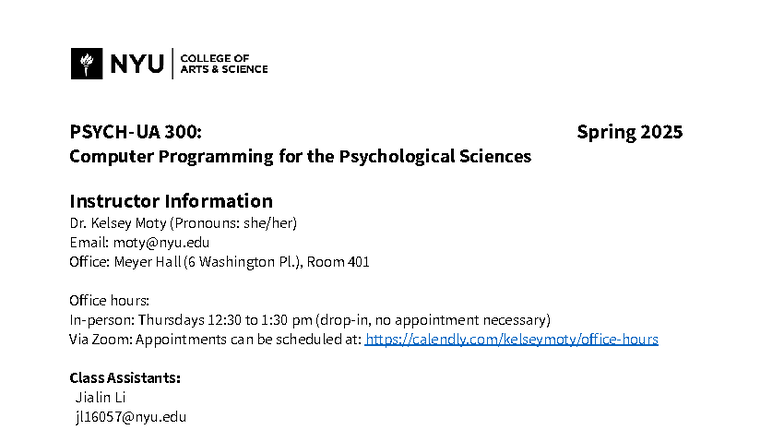 Psych-UA 300: Computer Programming for Psychological Sciences Syllabus ...
