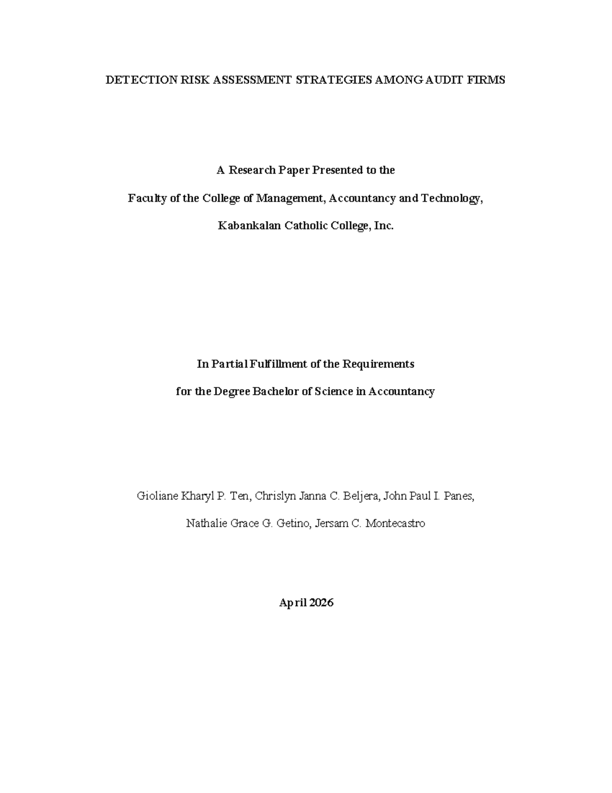 Detection Risk Assessment Strategies Among Audit Firms: A Study on ...
