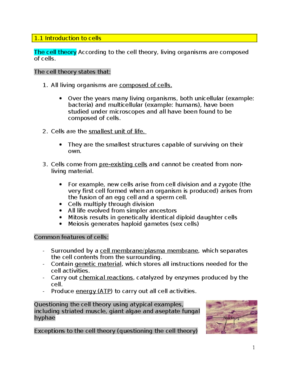 1.1 Cell Theory and Characteristics: Understanding Cell Structure and ...