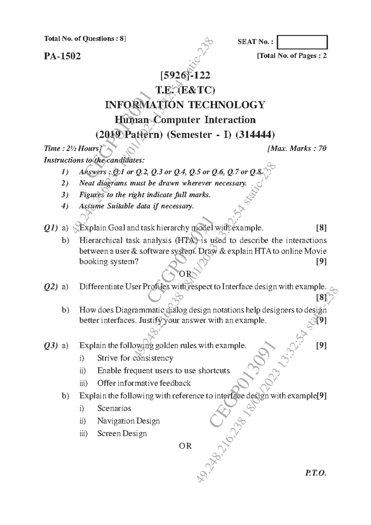 HCI Exam Paper - SEAT No. 23 - Nov Dec 2022 (IT Sem I) - Studocu