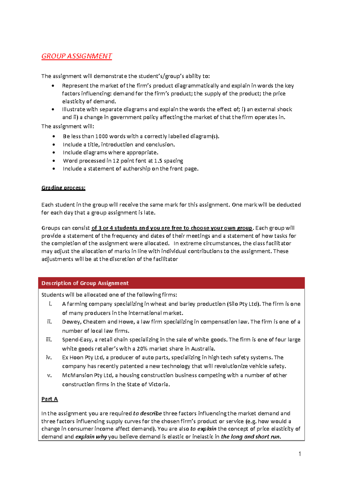 Assignment instructions - 1 GROUP ASSIGNMENT The assignment will ...