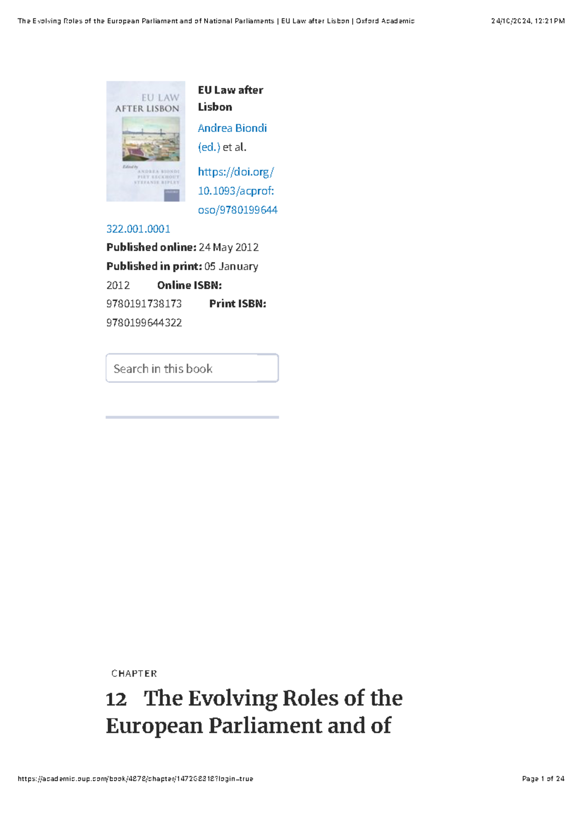 The Evolving Roles of the European Parliament and of National ...