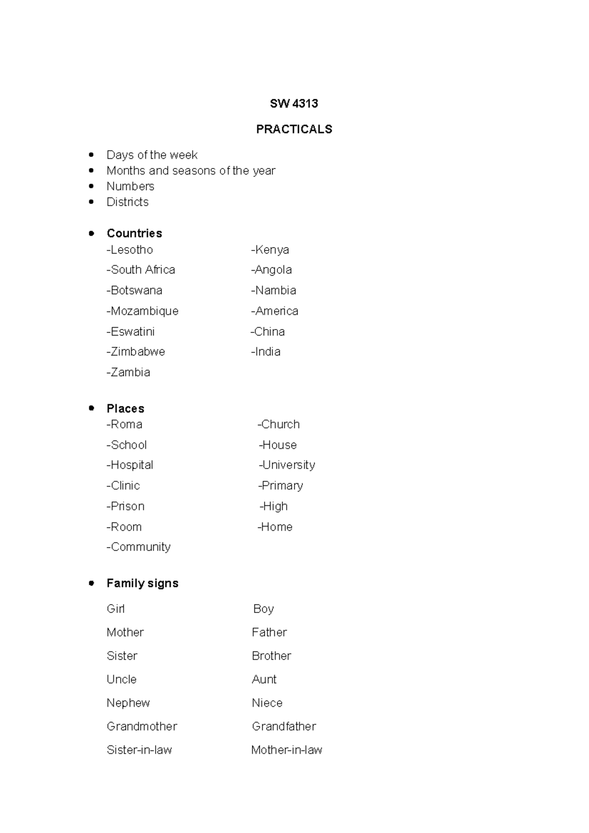 SW 4313 - Practicals in Social Work: Language & Communication Signs ...