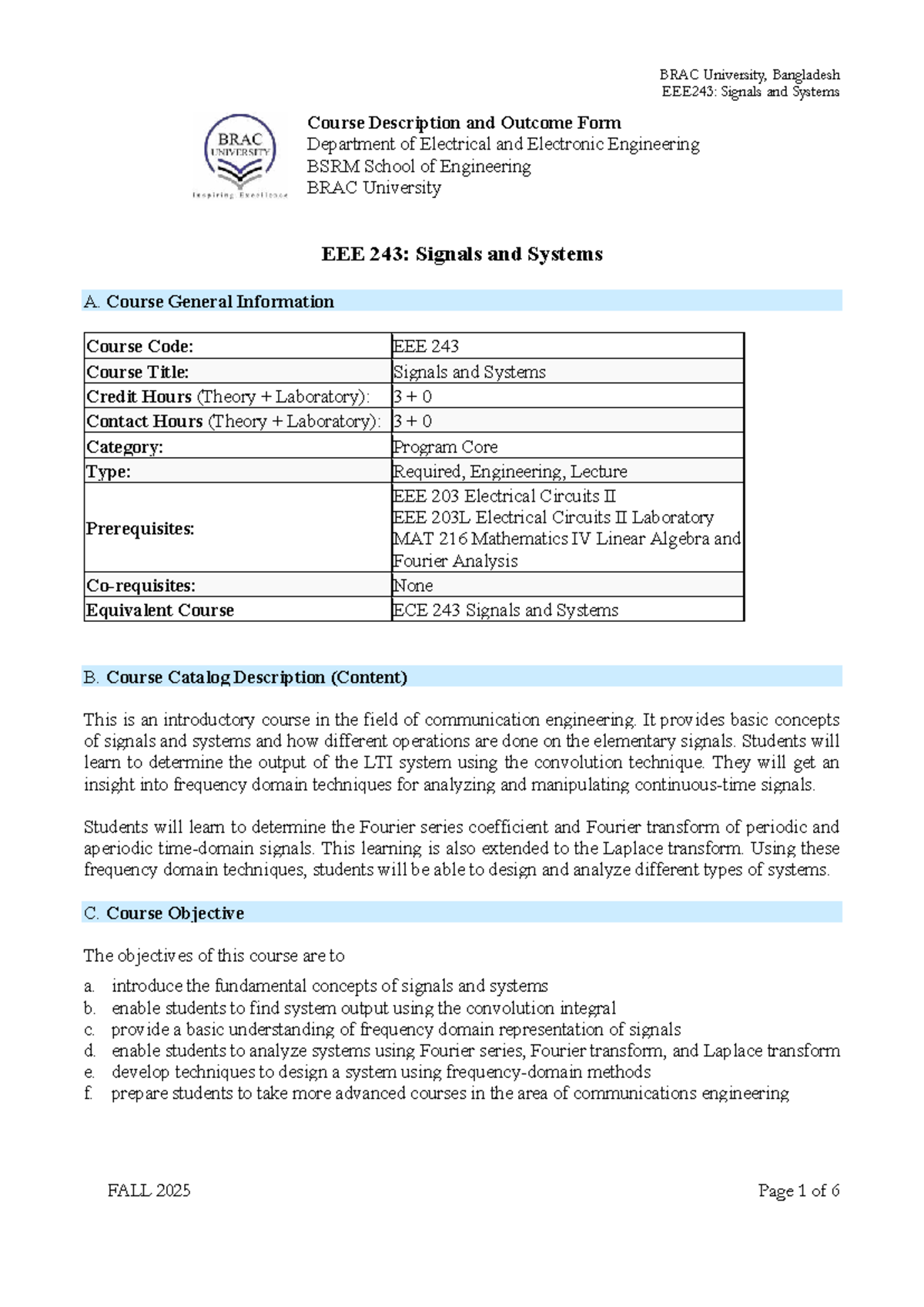 EEE 243: Signals and Systems Course Outline and Objectives - Studocu