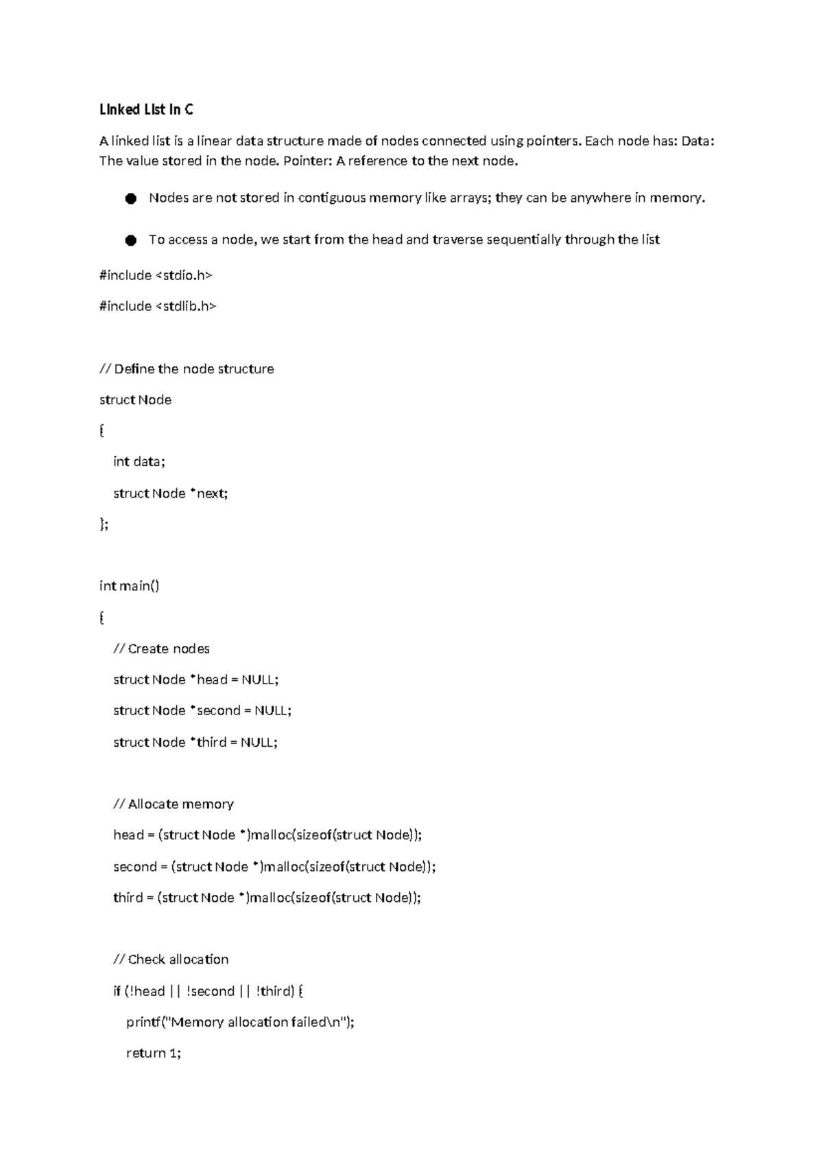 C Programming: Linked List Concepts and Operations - Studocu