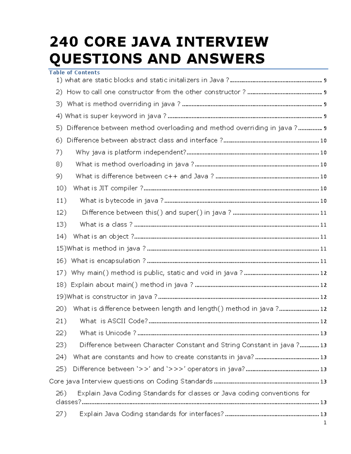 240 CORE JAVA INTERVIEW QUESTIONS AND ANSWERS FOR ASPIRANTS - Studocu