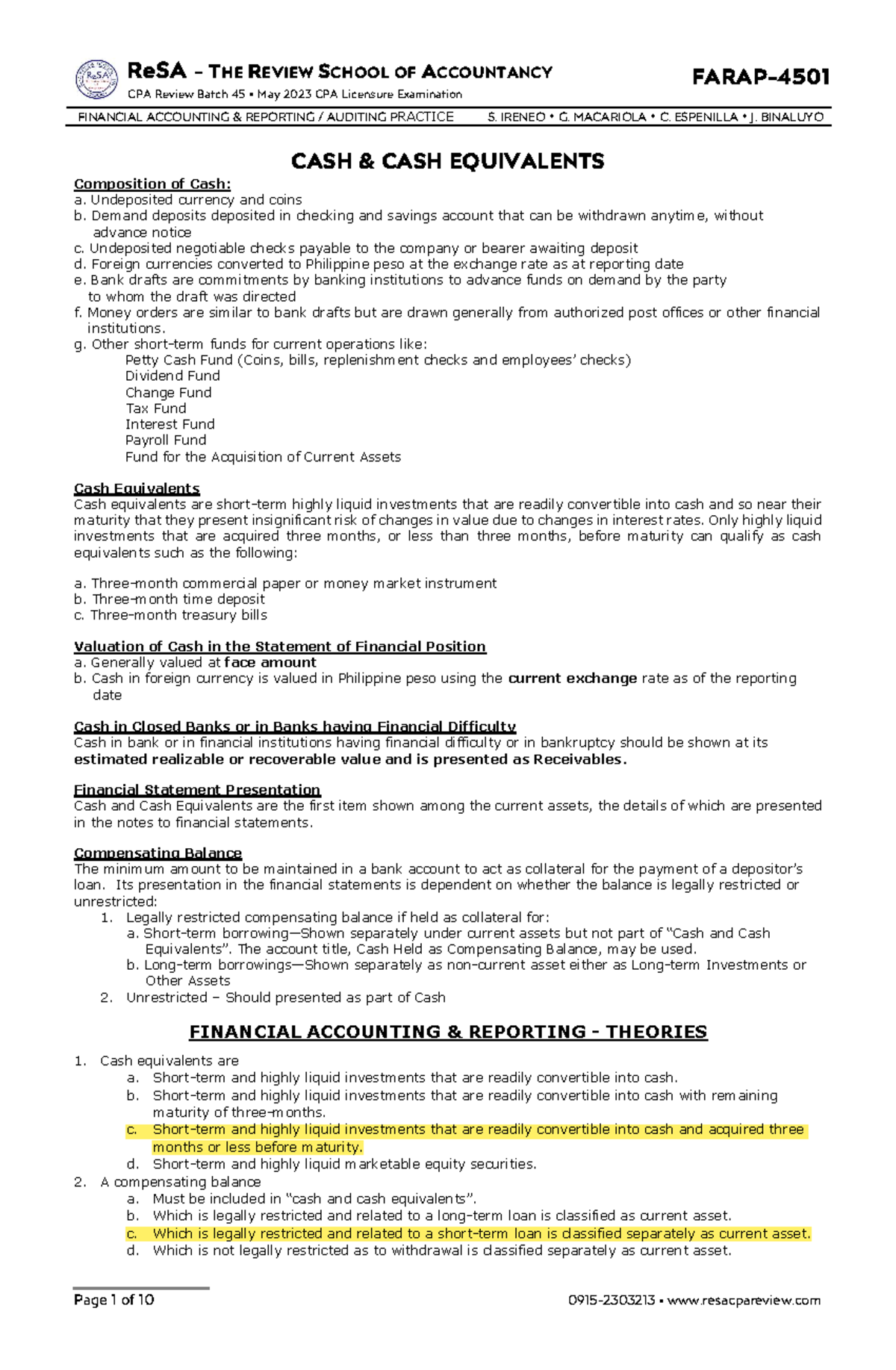 ReSA CPA Review Batch 45 May 2023: Financial Accounting & Auditing ...