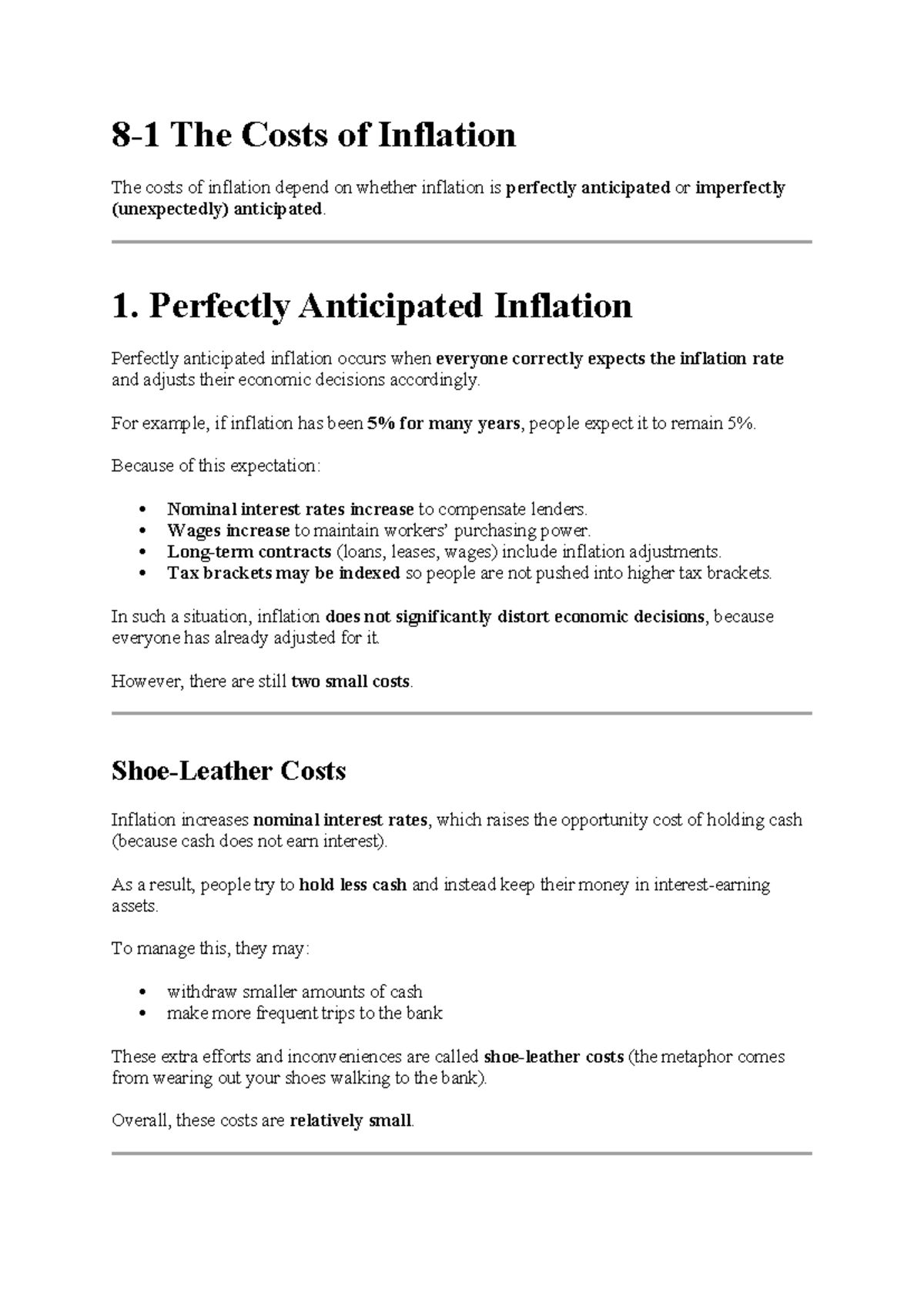 CH8: Costs of Inflation - Anticipated vs. Unexpected Inflation - Studocu
