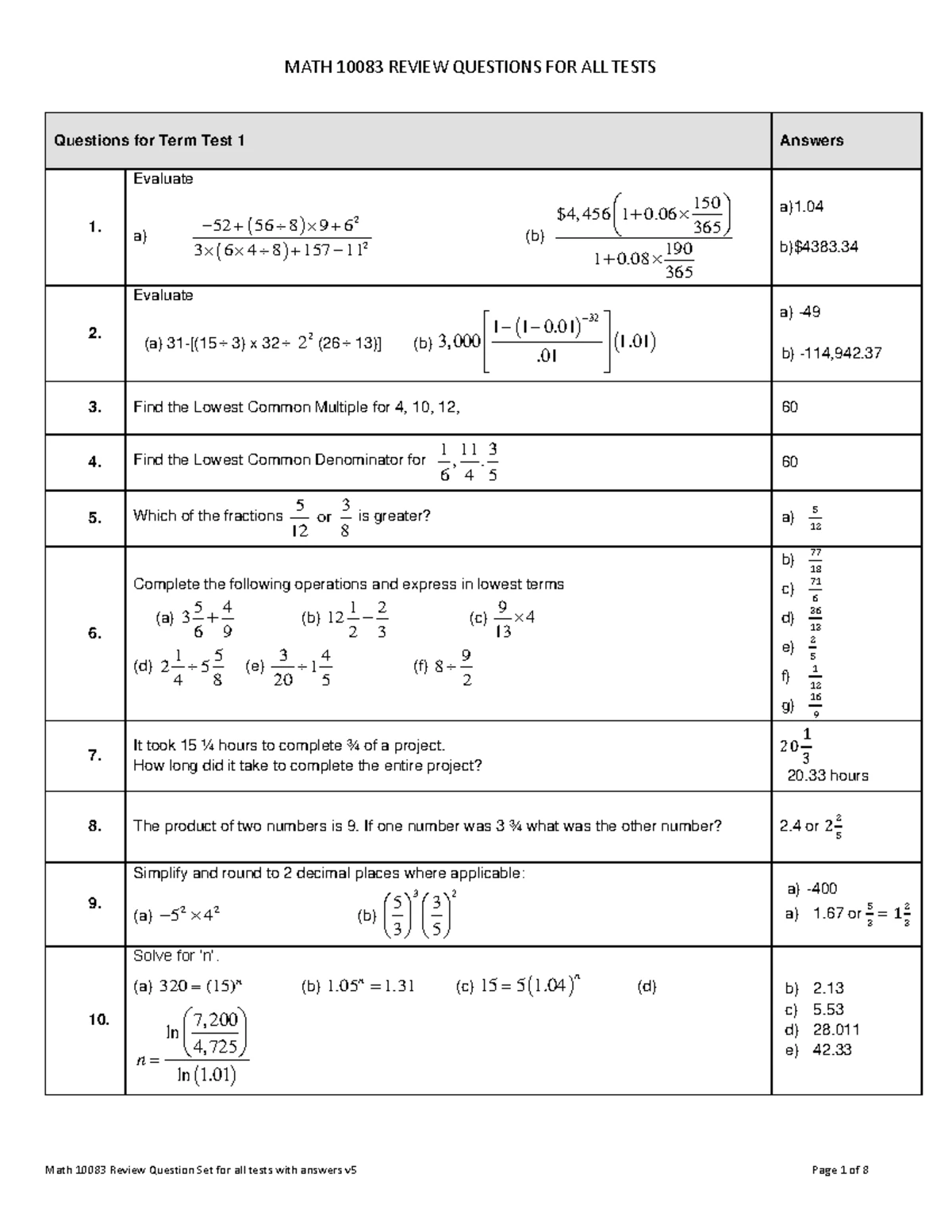 MATH 10083 Post-Final Exam Review Question Set with Answers - Studocu