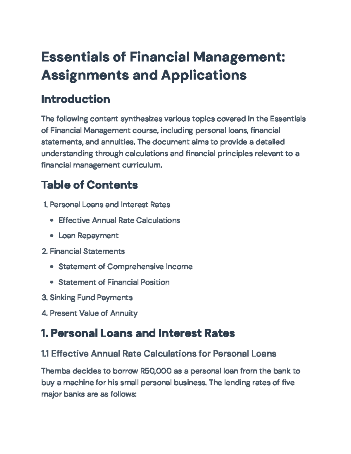 Essentials of Financial Management (FIN 101): Assignments ...