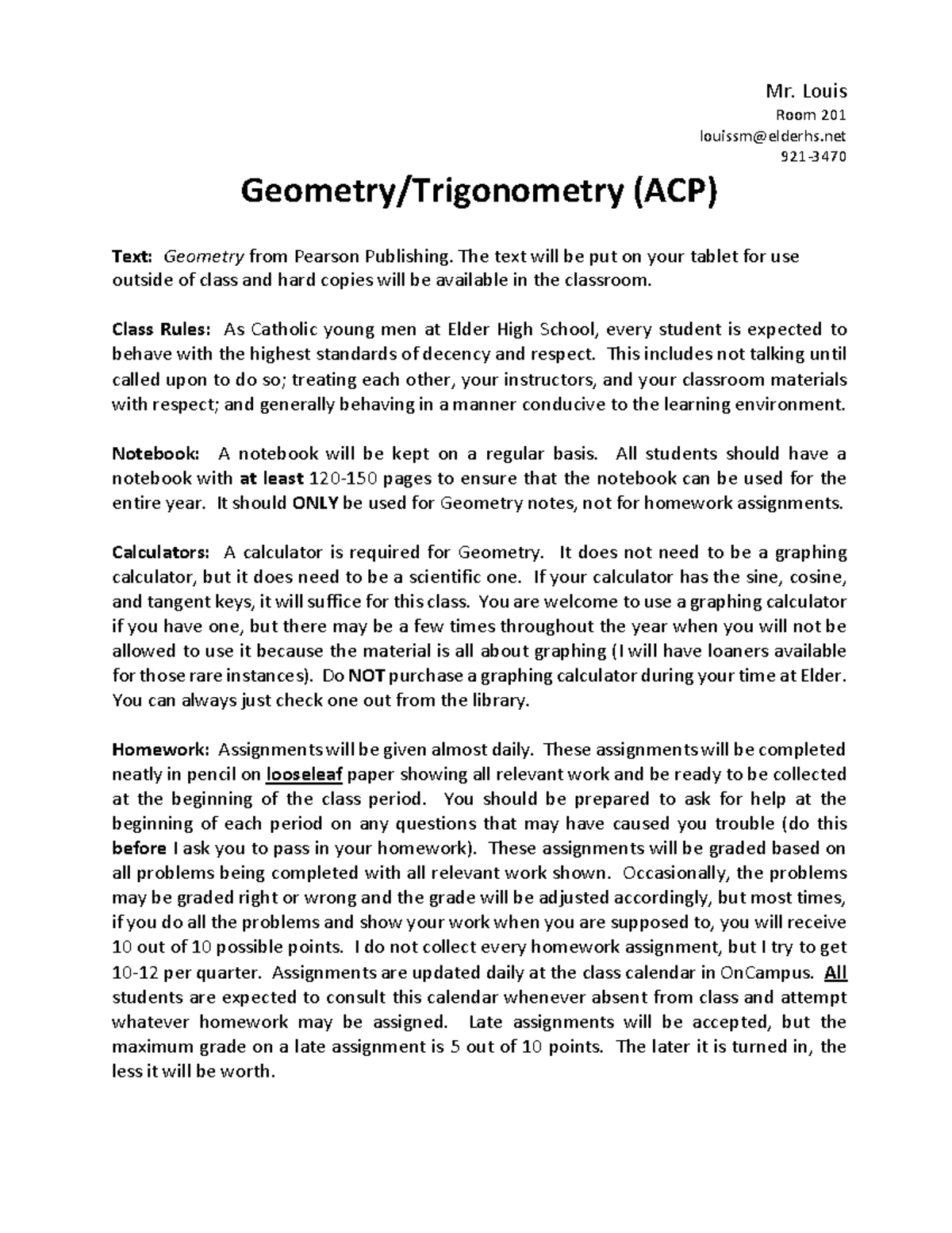 Geometry Syllabus (ACP) - Class Rules, Homework, and Materials - Studocu