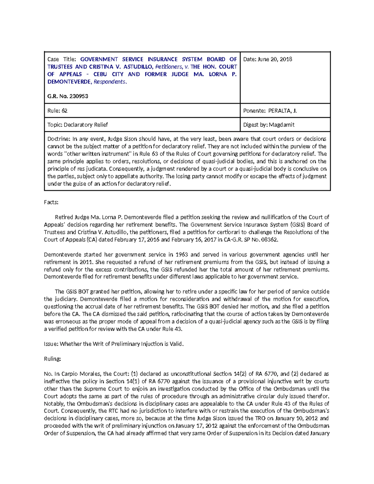 Civil Case No. 124356: Complaint for Collection with Prelim Attachment ...