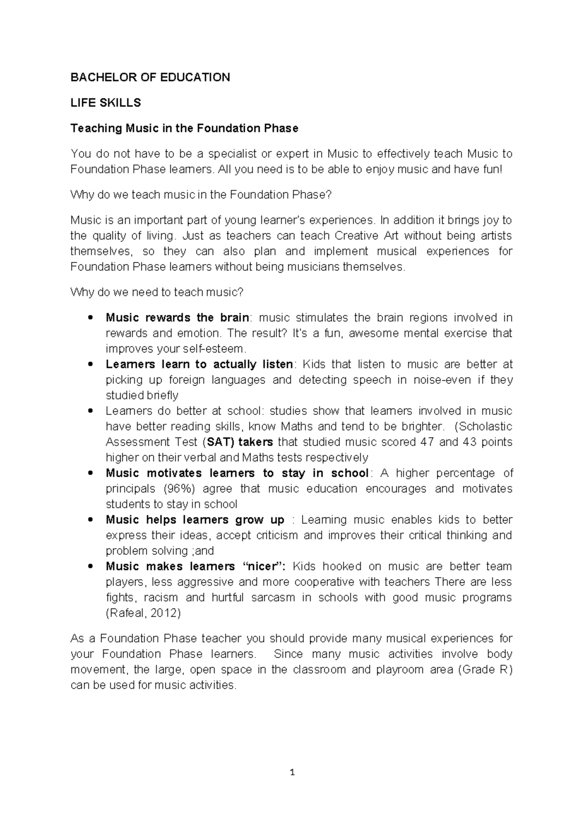 Teaching Music in Foundation Phase: Strategies & Activities (B.Ed ...