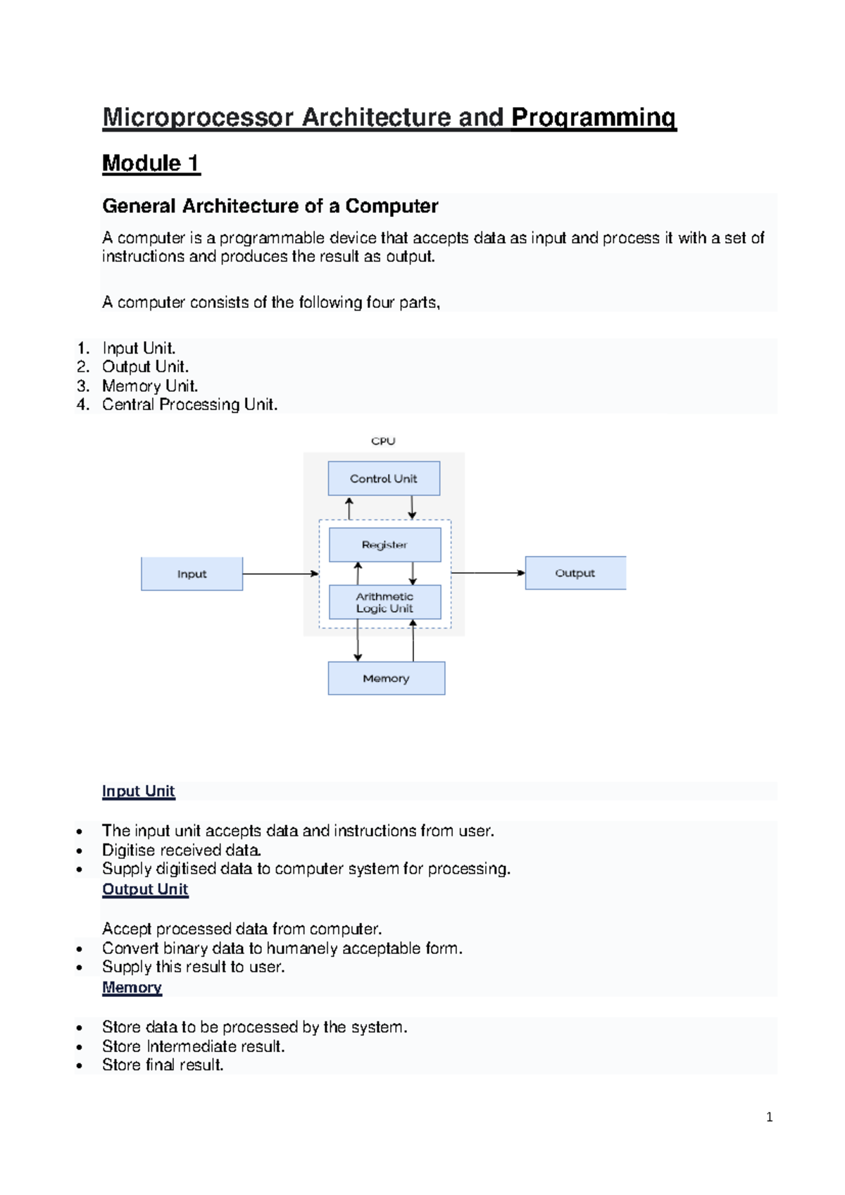 Microprocessor Architecture and Programming (Module 1): General ...