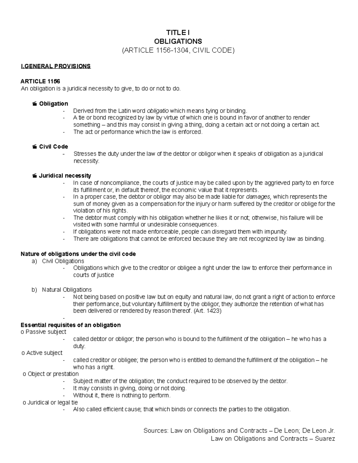 LAW ON Obligations AND Contracts Chapter 1 Overview and Analysis - Studocu