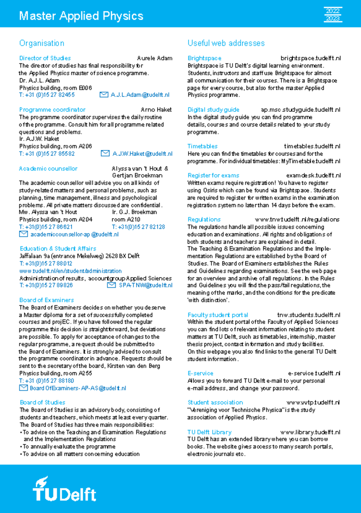 Master Applied Physics Programme Structure - 2022-2023 Overview ...
