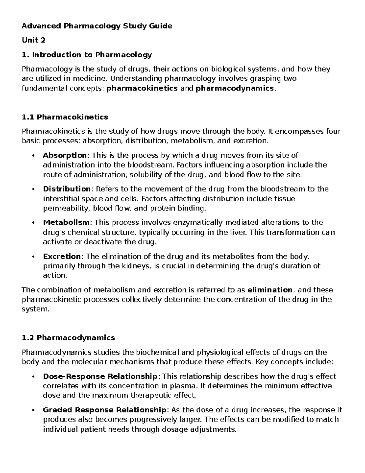 D116 Advanced Pharmacology Unit 2 Study Guide: Key Concepts - Studocu