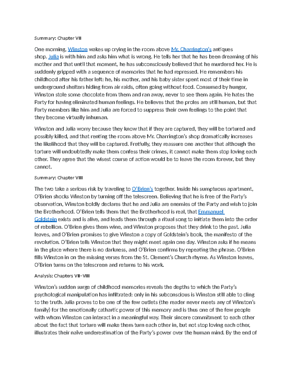 Book 2, Chapters VII-VIII Summary: Winston's Memories and Rebellion ...