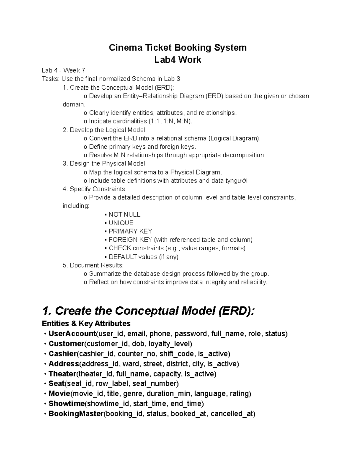 Cinema Ticket Booking System Lab 4: ERD, Logical & Physical Models ...