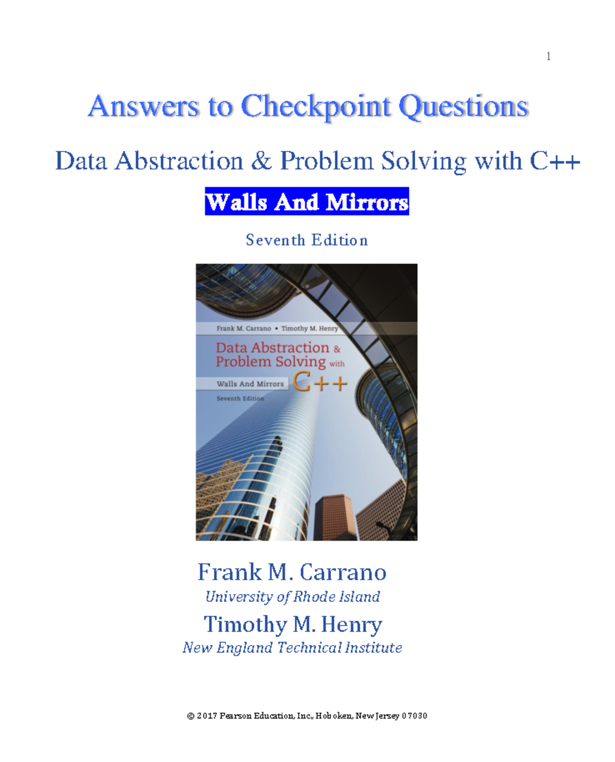 Checkpoint Questions Answers: Data Abstraction & Problem Solving with ...