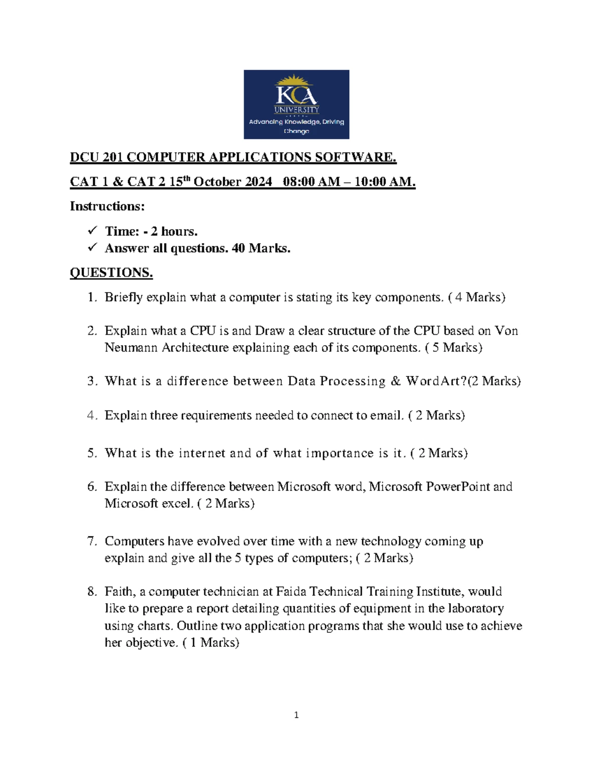 CAT 101 - Comprehensive Review for Exam 1 on Computer Applications ...