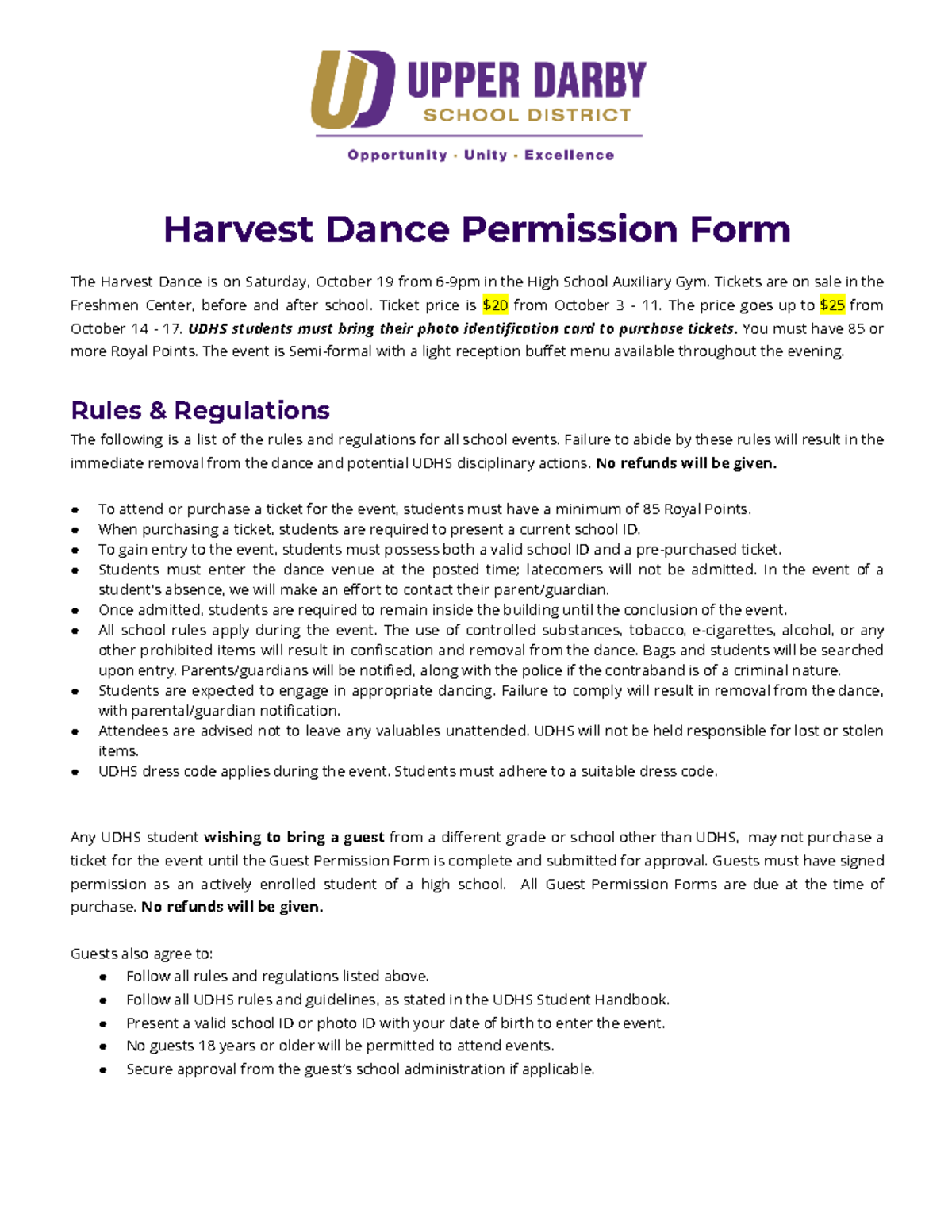 UDHS Harvest Dance 2023: Permission Form & Event Regulations - Studocu