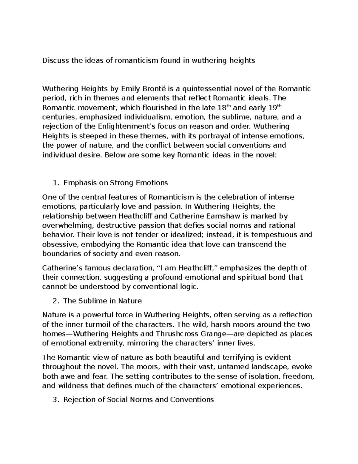 Romanticism Themes in Wuthering Heights - Literary Analysis (ENG 101 ...