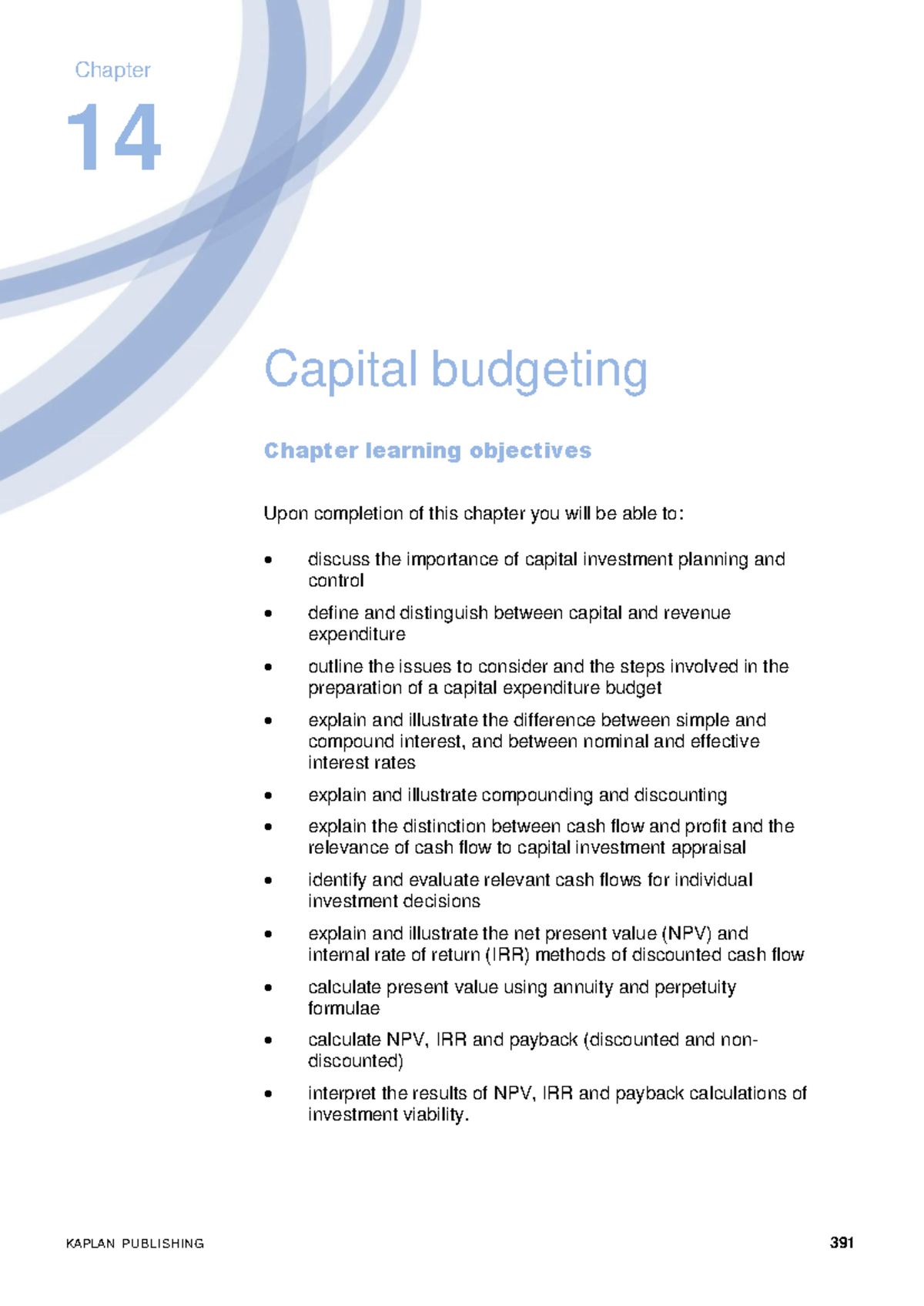 MA Ch14 - Capital Budgeting and Investment Appraisal Notes - Studocu