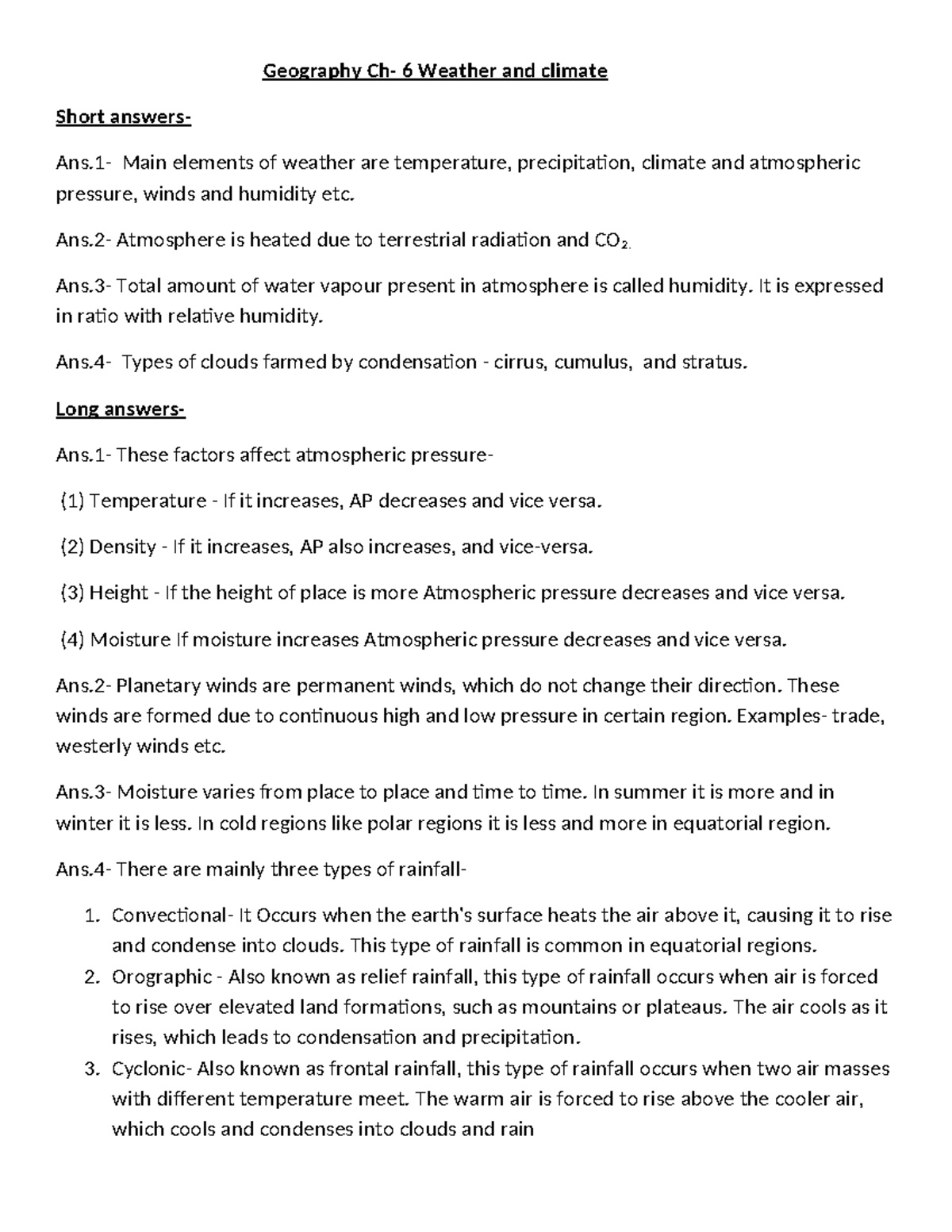 Geography ch 6 - notes on various landforms - Geography Ch- 6 Weather ...