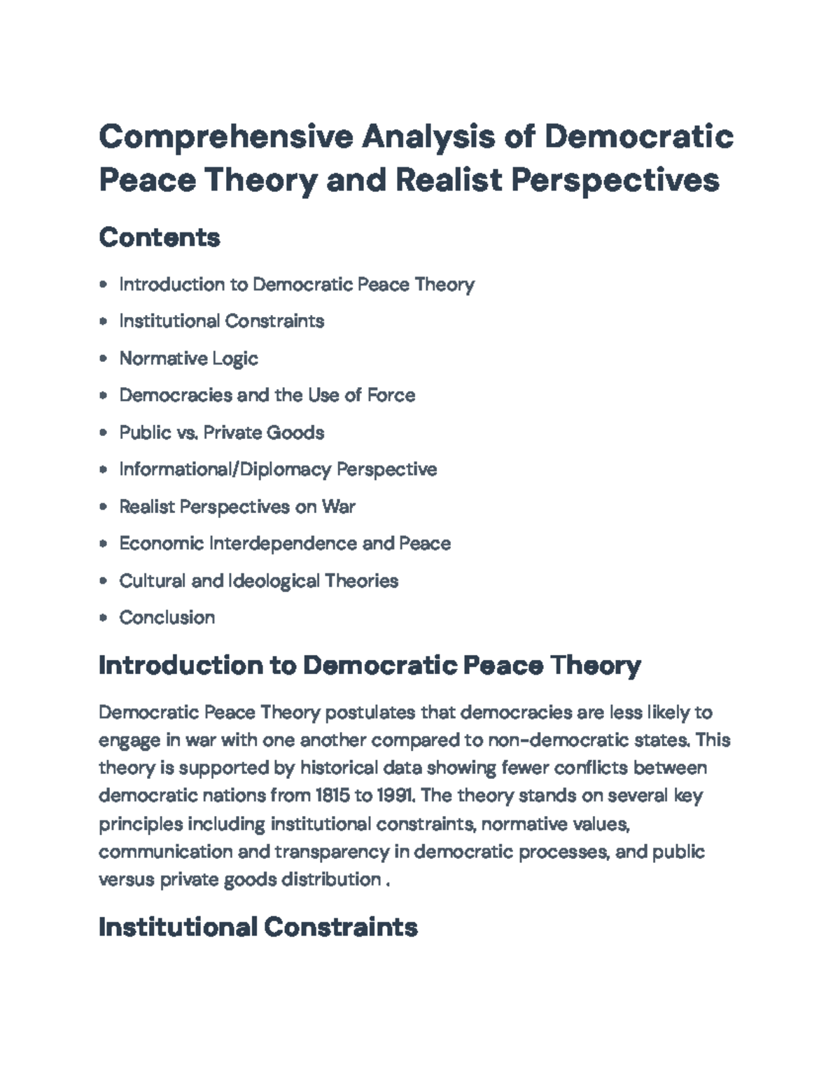 Comprehensive Analysis of Democratic Peace Theory in IR 101 ...