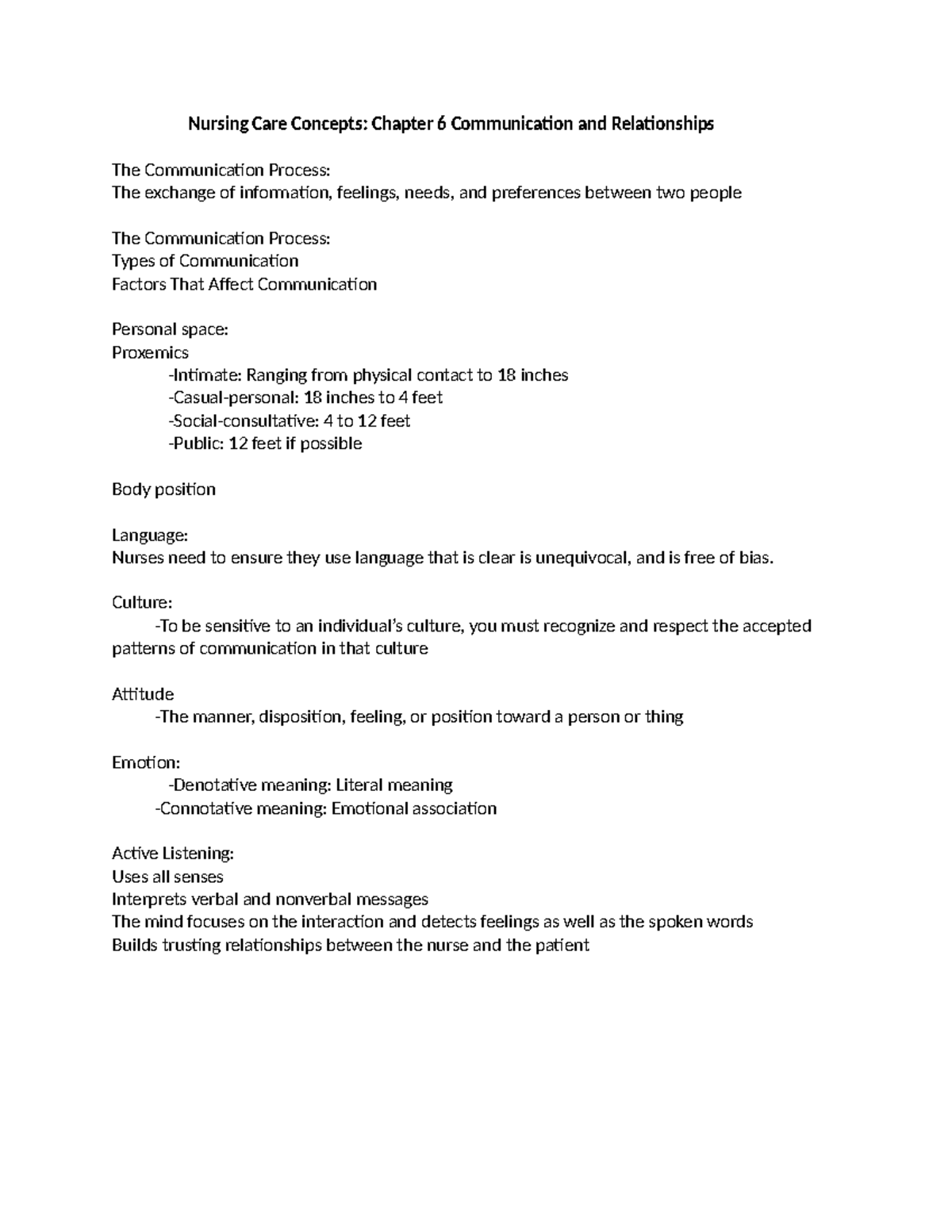 NUR169 Chapter 6 - Nursing Care Concepts: Chapter 6 Communication and ...