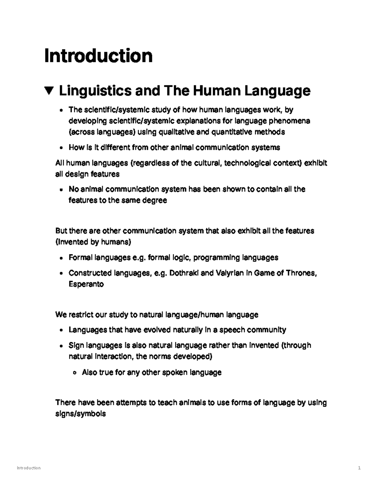 EL1101E Introduction to Linguistics and Human Language - Studocu