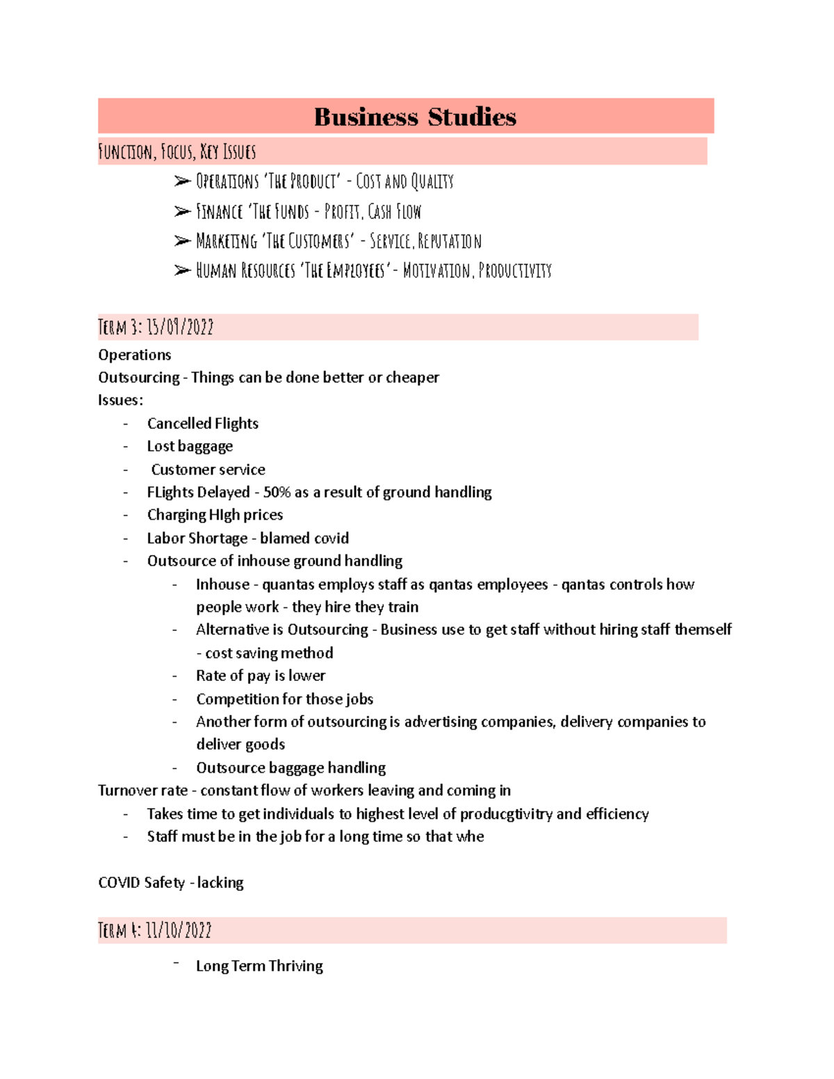 Business Year 12 - Comprehensive Trial Notes for Business Studies - Studocu