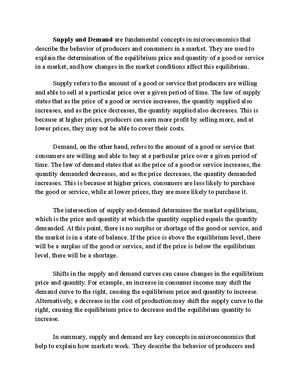 Demand and Supply - Study Notes & Assignments - Studocu
