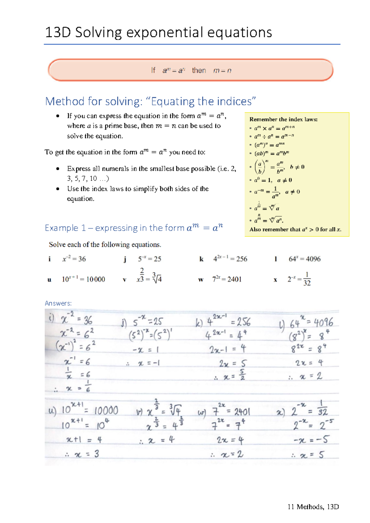 13D Solving Exponential Equations: Detailed Methods and Examples - Studocu