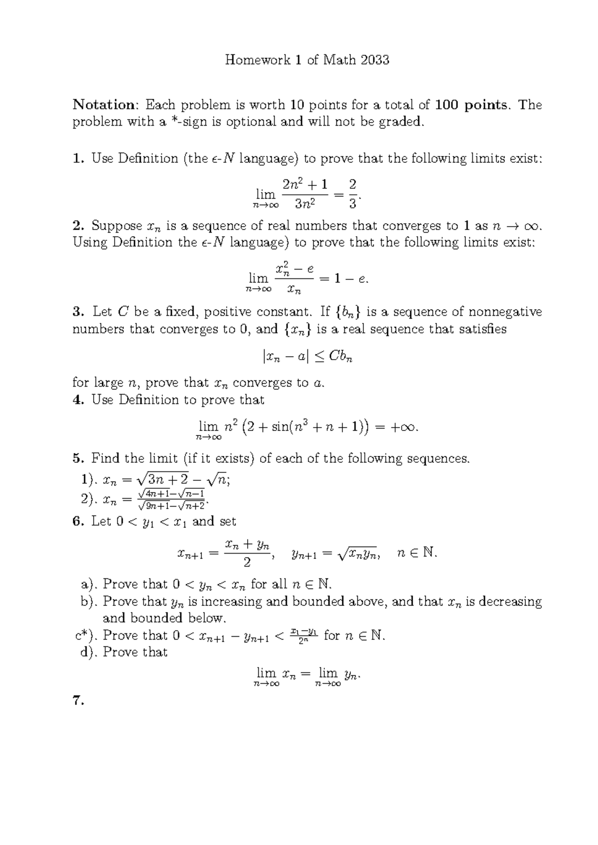 Homework 1 Solutions for Math 2033: Limit Proofs and Sequences - Studocu