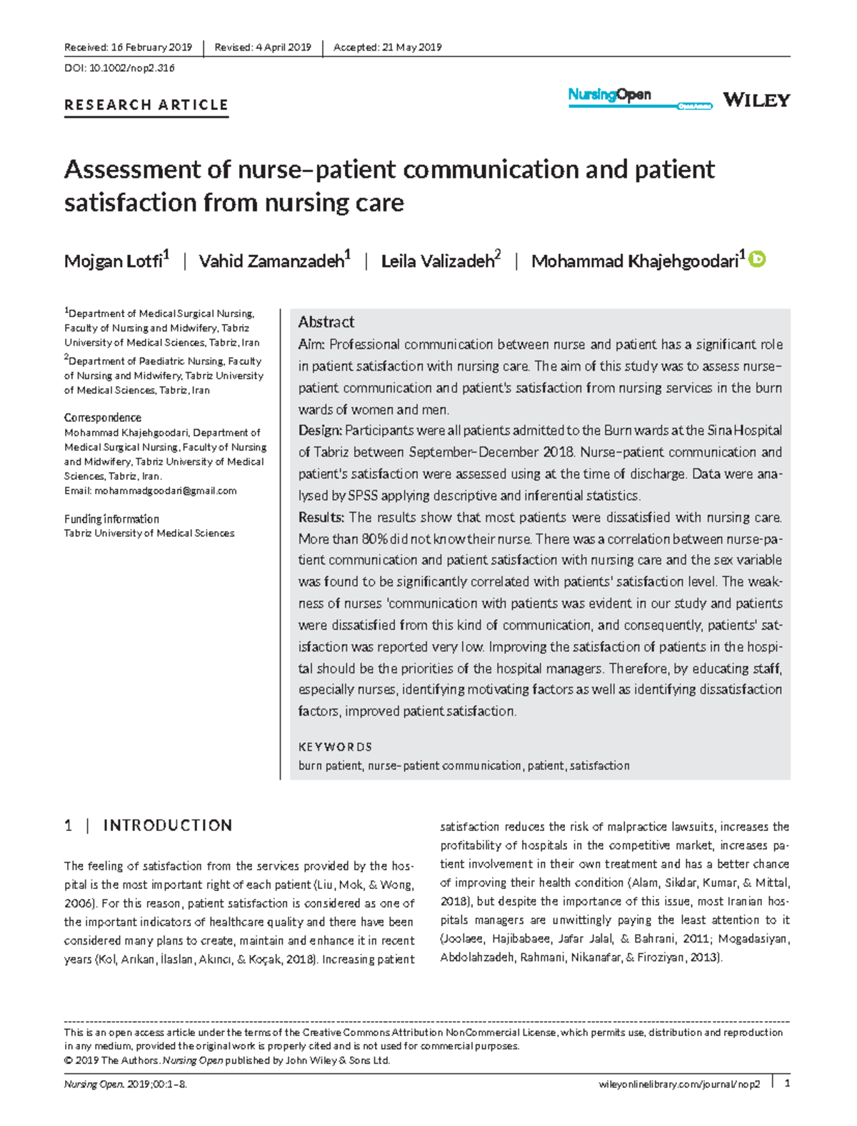 Assessment of Nurse-Patient Communication & Satisfaction in Nursing ...