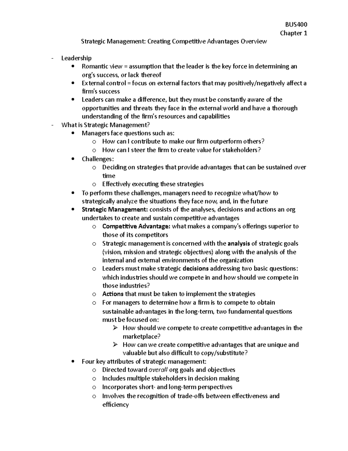 Chapter 1 Summary: Strategic Management & Competitive Advantage ...