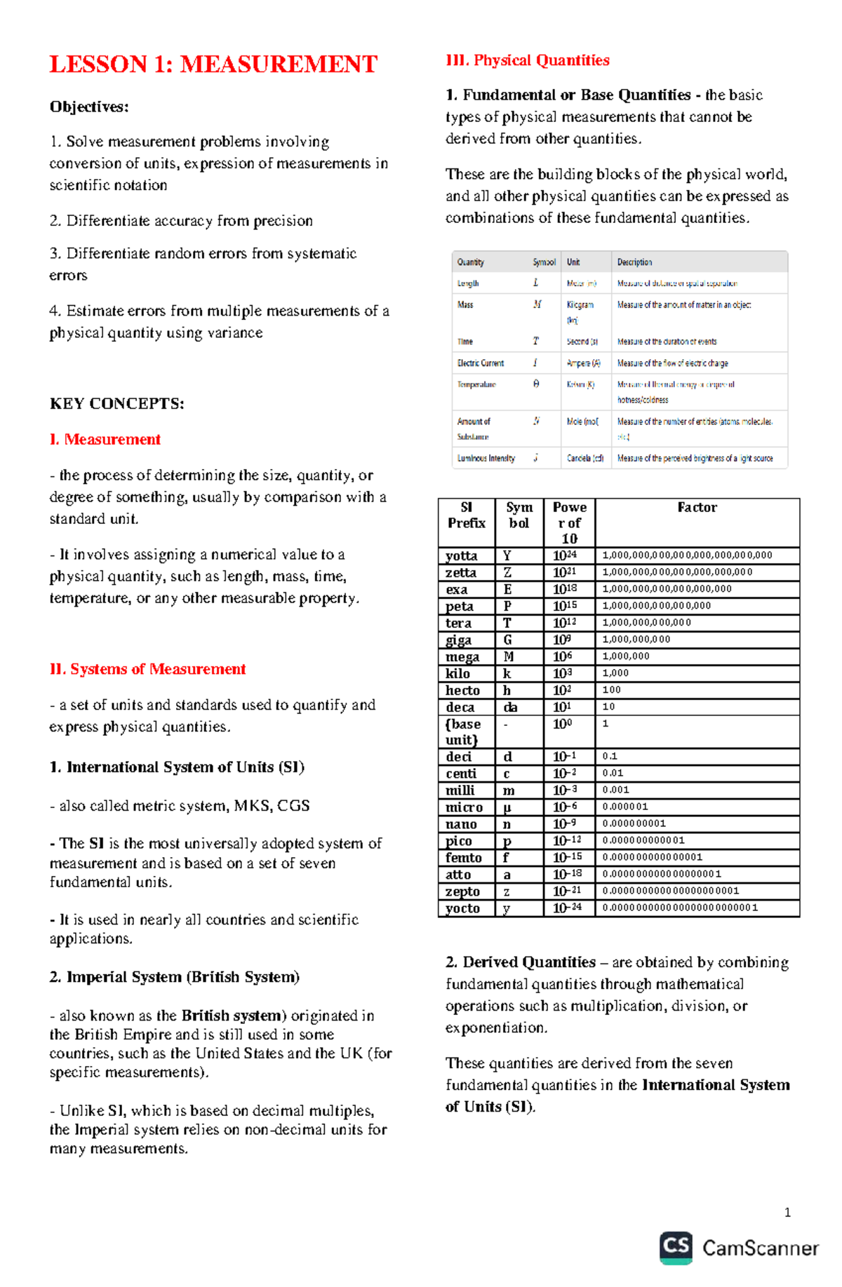 Lesson 1: Measurement Concepts and Unit Conversions - Studocu