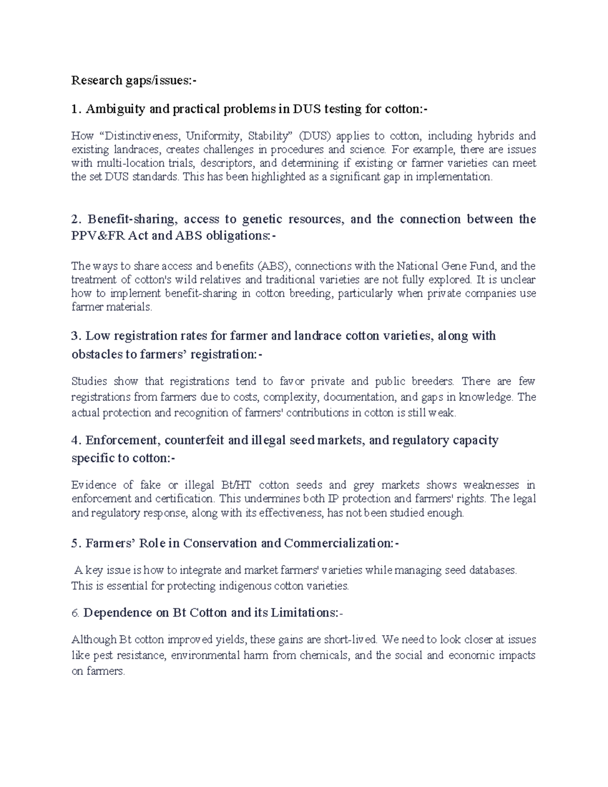 DUS Testing Challenges in Cotton: Research Issues & Implications - Studocu