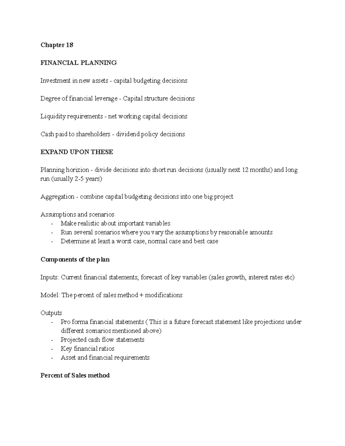 FIN 101 - Chapter 18: Financial Planning & Capital Budgeting Notes ...