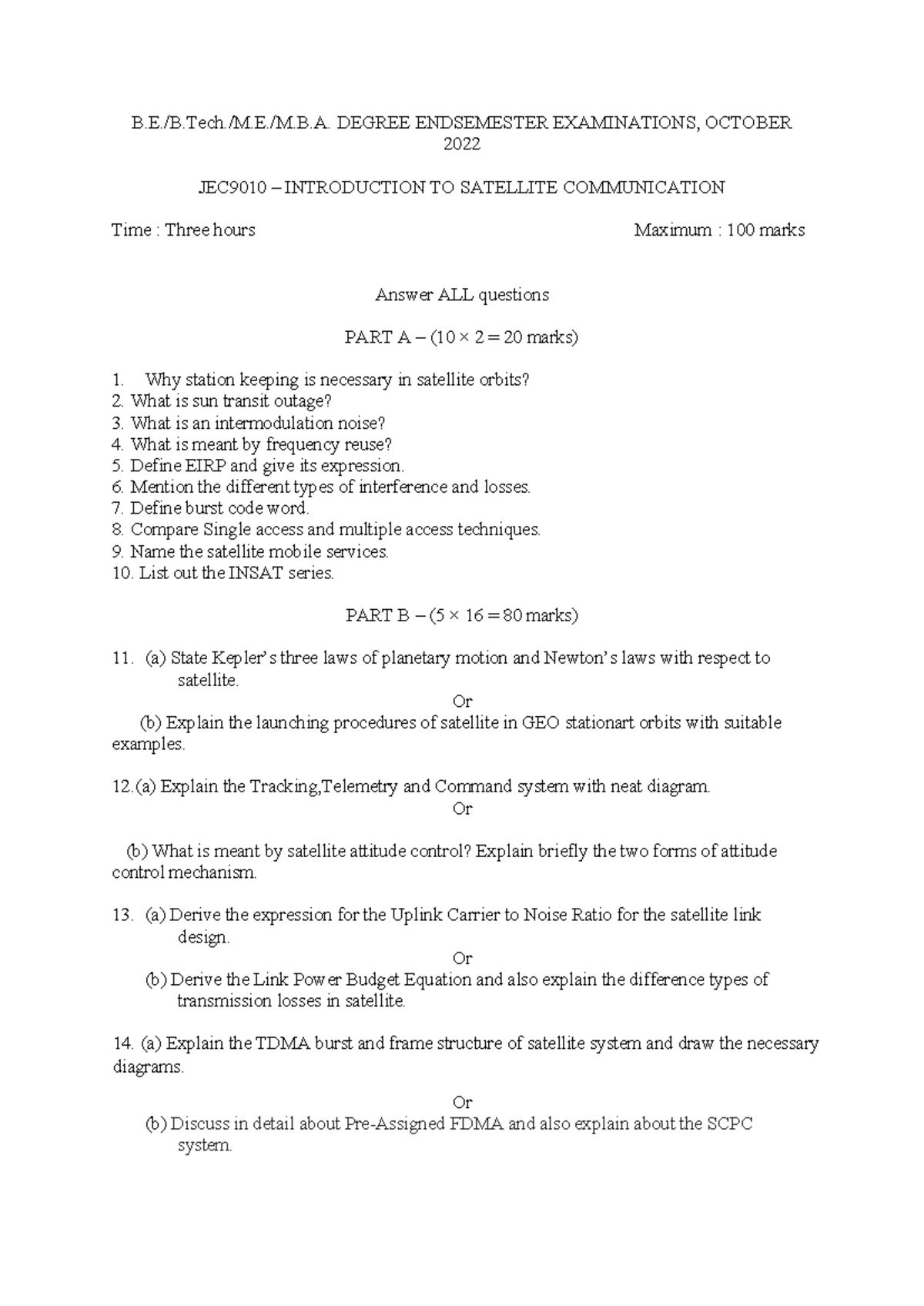 JEC9010 - Introduction to Satellite Communication - B.E./B.Tech./M.E./M ...